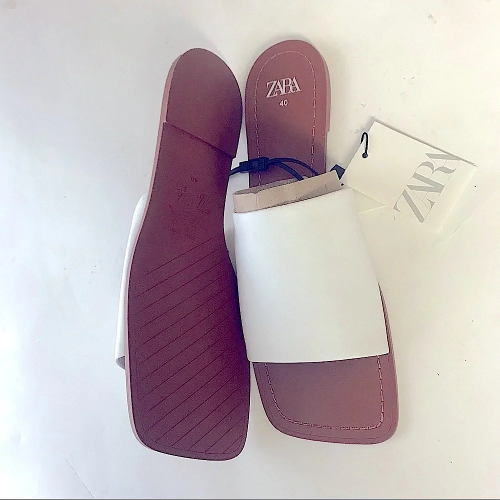 New Zara Genuine Leather Square Toe Flat Sandals Shoes Euro 40 - Picture 9 of 11